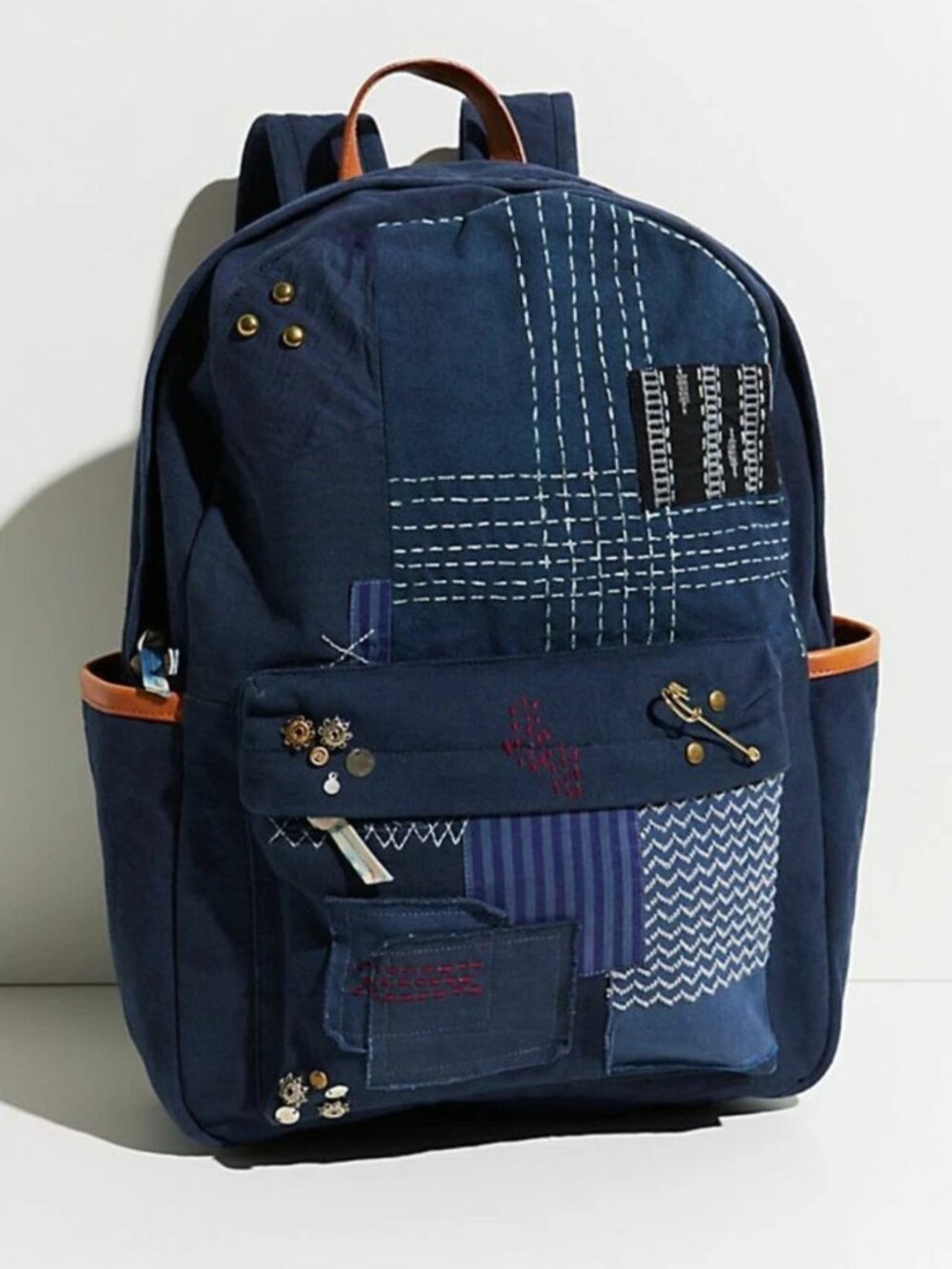 Free People Prep Patch Backpack Blue 100% Cotton NWOT